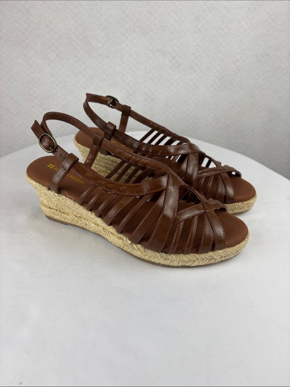 NWT Naturalizer Brewster Brown Strappy Espadrille Wedge Sandals Women’s 8.5M